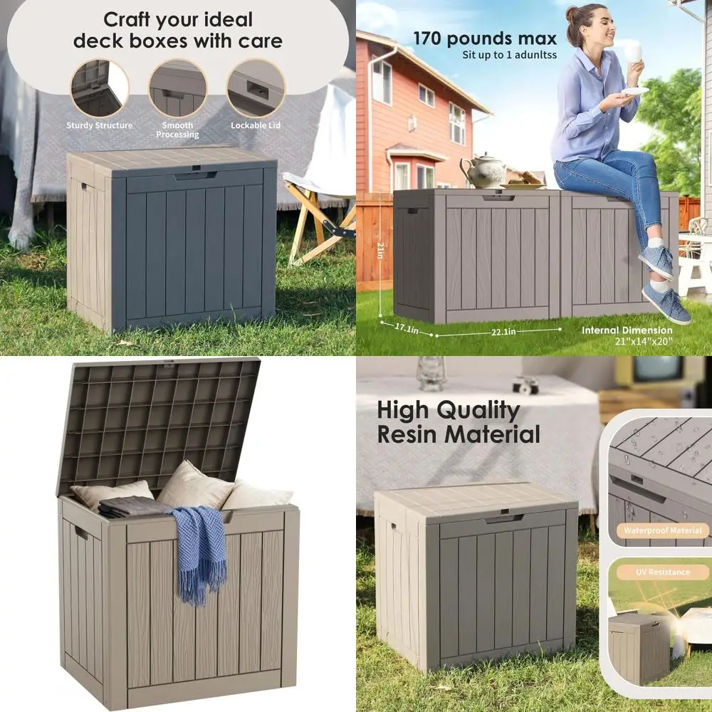 

Weatherproof Lockable Outdoor Storage Box, 30 Gallon Capacity, UV Resistant, Grey