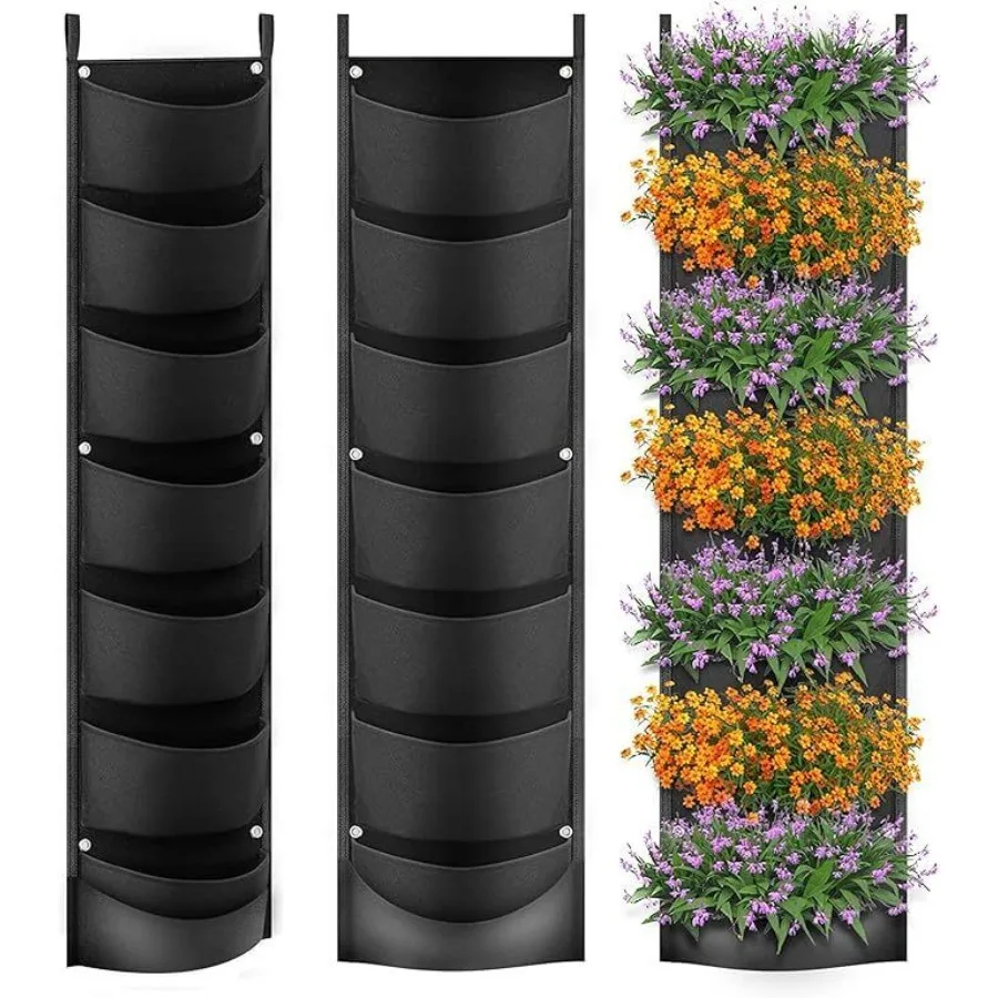 

2Pack Hanging Vertical Wall Planter 7 Pockets Upgraded Deeper Waterproof Herb Flower Growing Pouch Felt Cloth for Yard Garden F