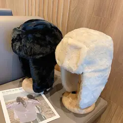 Men Women Bomber Hat Thick Warm Russian Ushanka Fur Hat Fashion Earflap Pilot Hat Winter Earflap Ski Russian Cap Adjustable