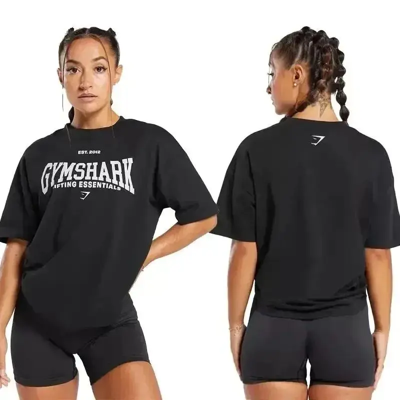 GYMSHARK 프린트 남녀공용 플러스 사이즈 티셔츠, 반팔 티셔츠, 체육관 상의, 100% 면, 여름 패션 