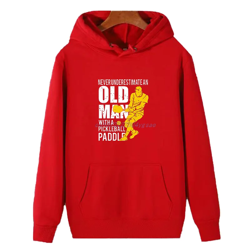 Never Underestimate Old Man With Pickleball Paddle Graphic Hooded Sweatshirts Essentials Winter Pullovers Thick Sweater Hoodie