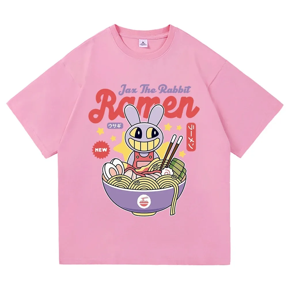 The Amazing Digital Circus Jax Ramen T Shirt Fashion Men Funny Caine Pomni T-Shirt Unisex Cute Rabbit Noodles Cotton Tees Shirts