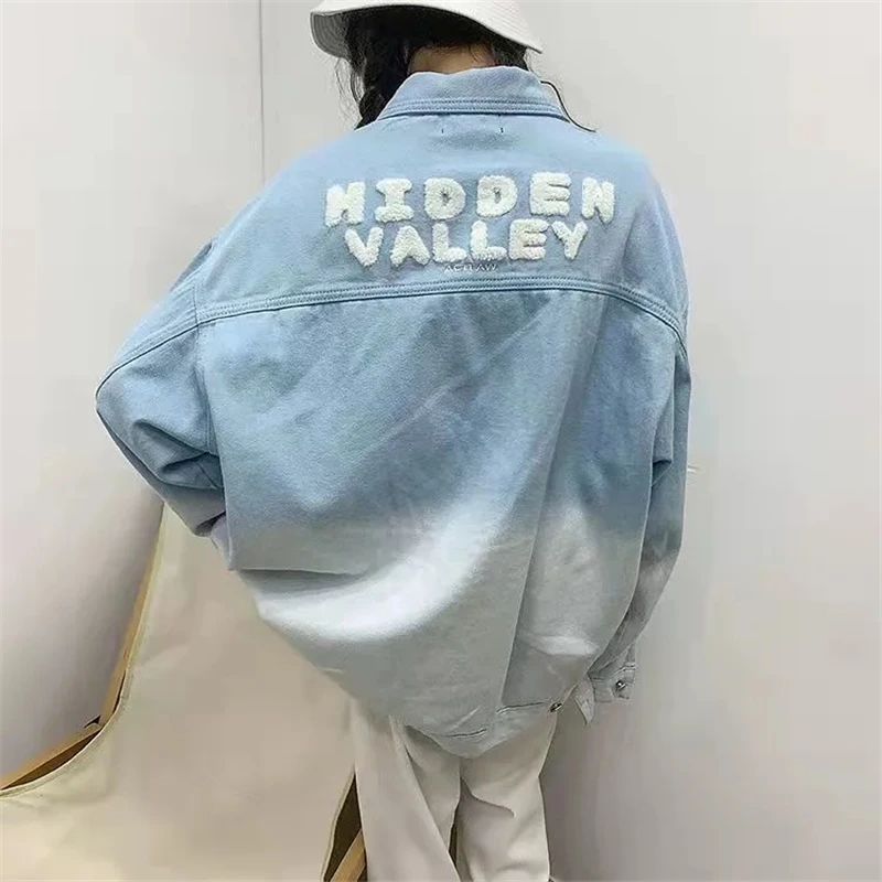 Jean Jackets Spring Pink Letter Embroidery Korean Baggy Women Denim Jacket Ladies Oversized Fashion Casual Tie Dye Denim Coat