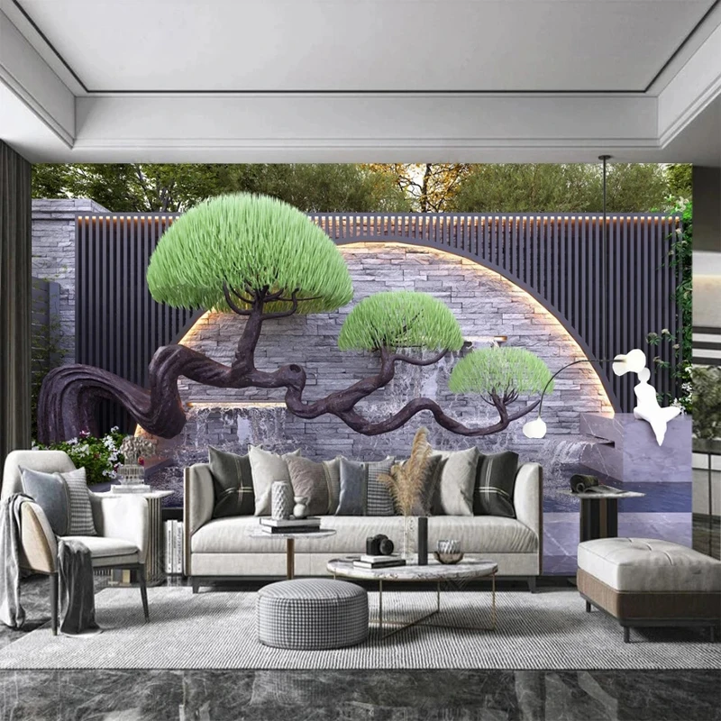 

Custom Large Size Wallpaper 3D Tree Landscape Greening Rockery Pool Wall Mural Canvas Living Room Outdoor Backdrop Decoration