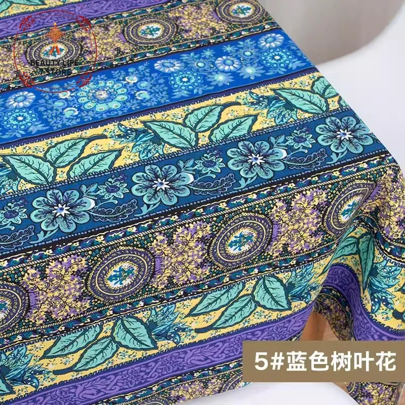 National Style Printed Cotton Linen Fabric Handmade DIY Sewing Patchwork For Bags Tablecloth Bohemia Southeast Asia