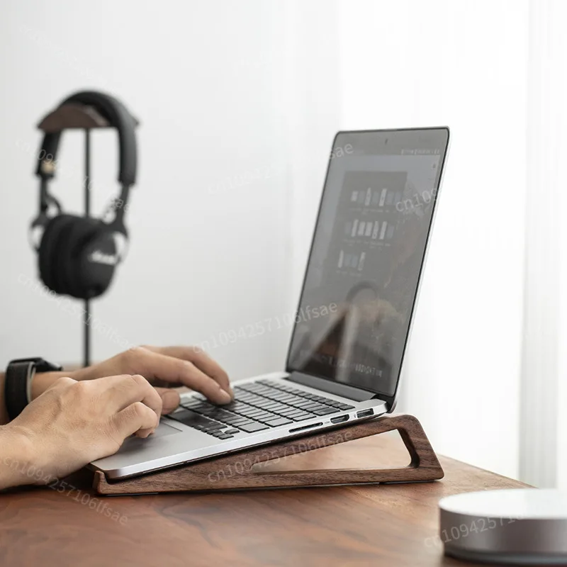 Suporte para laptop HeMu, suporte dobrável vertical de madeira para aumento de altura de mesa, mini dissipador de calor dedicado para tablet portátil