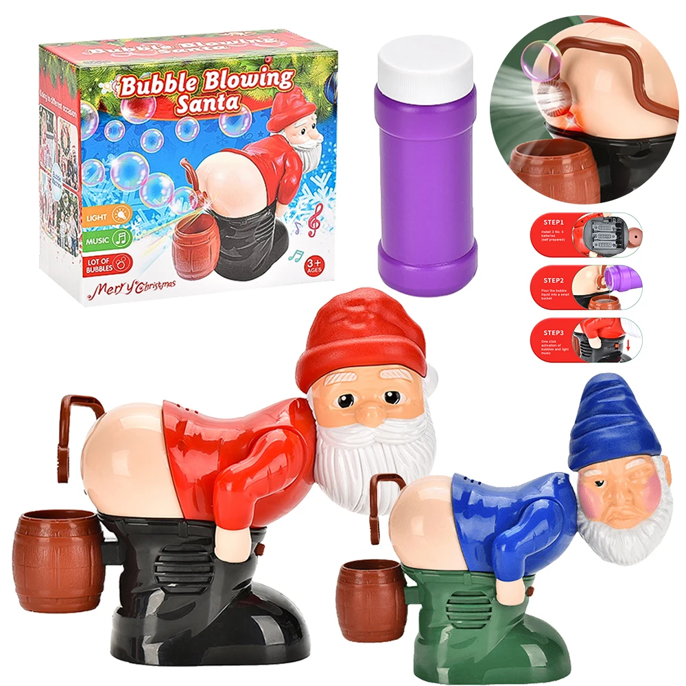 Funny Santa Claus Bubble Maker with Fart Sound & LED Lights, Unique Gag Gift Automatic Bubble Blowing Machine for Christmas
