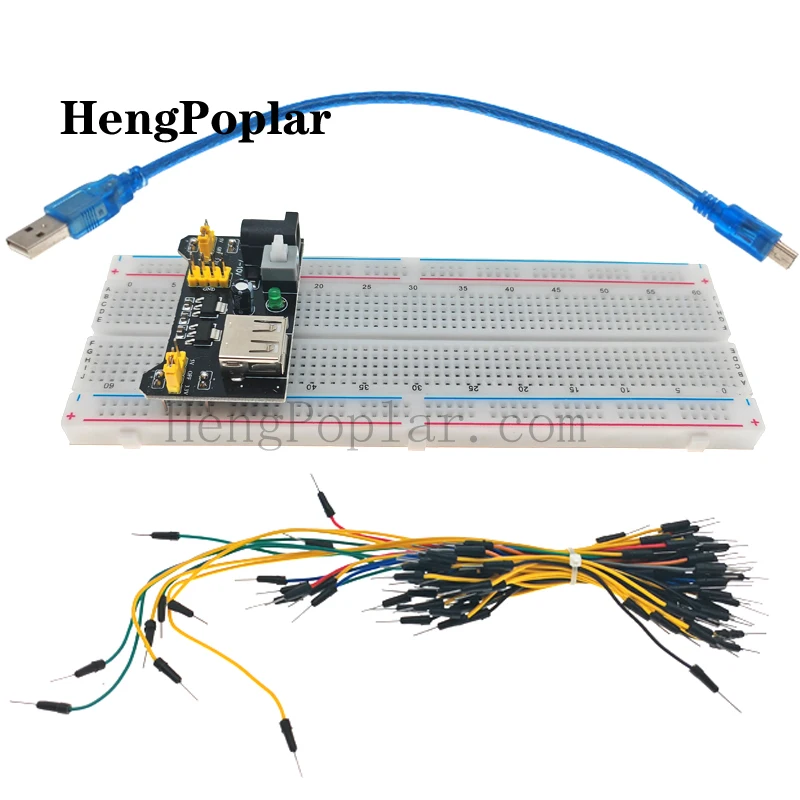 وحدة طاقة Mb102 ، من خلال v/5v ، + points ، نموذج أولي ، مجموعة ألواح الخبز ، 65 سلك