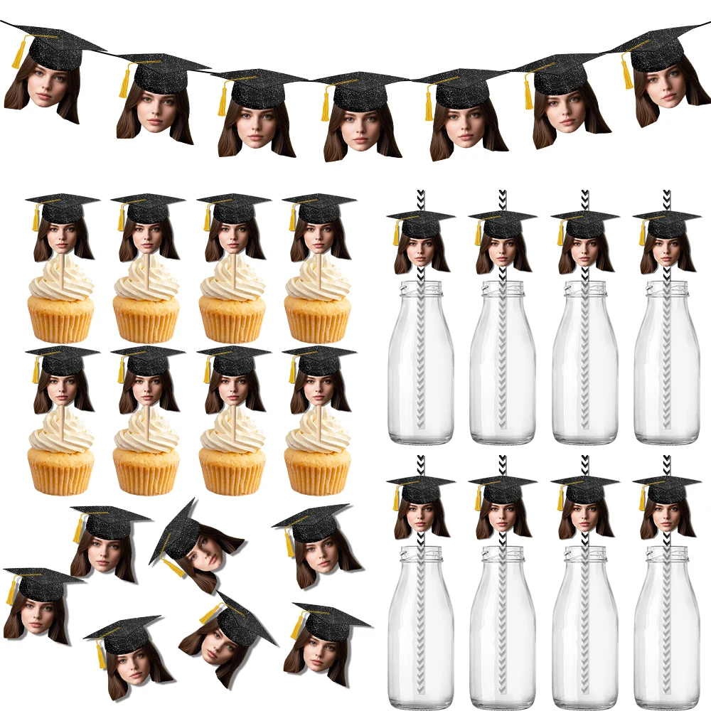 1 مجموعة مخصصة 2025 التخرج تخصيص الرايات راية القش ملصقات شخصية مجموعة الصور لفئة 2025 الاحتفالات #1