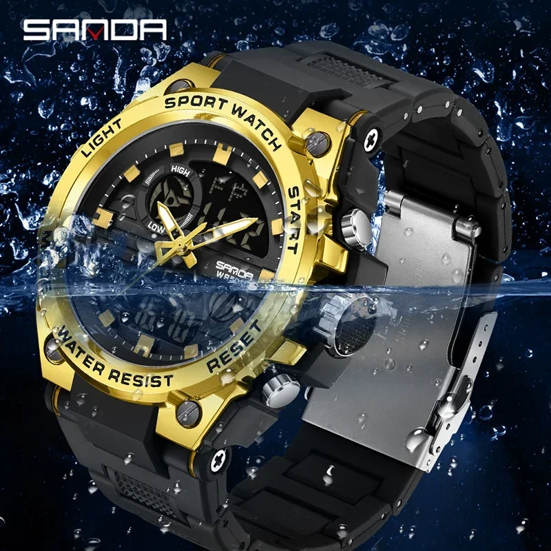 SANDA mens watches Casual Sports Outdoor Military Waterproof Shockproof Automatic Rubber Quartz Clock Shock New luxury watch9011