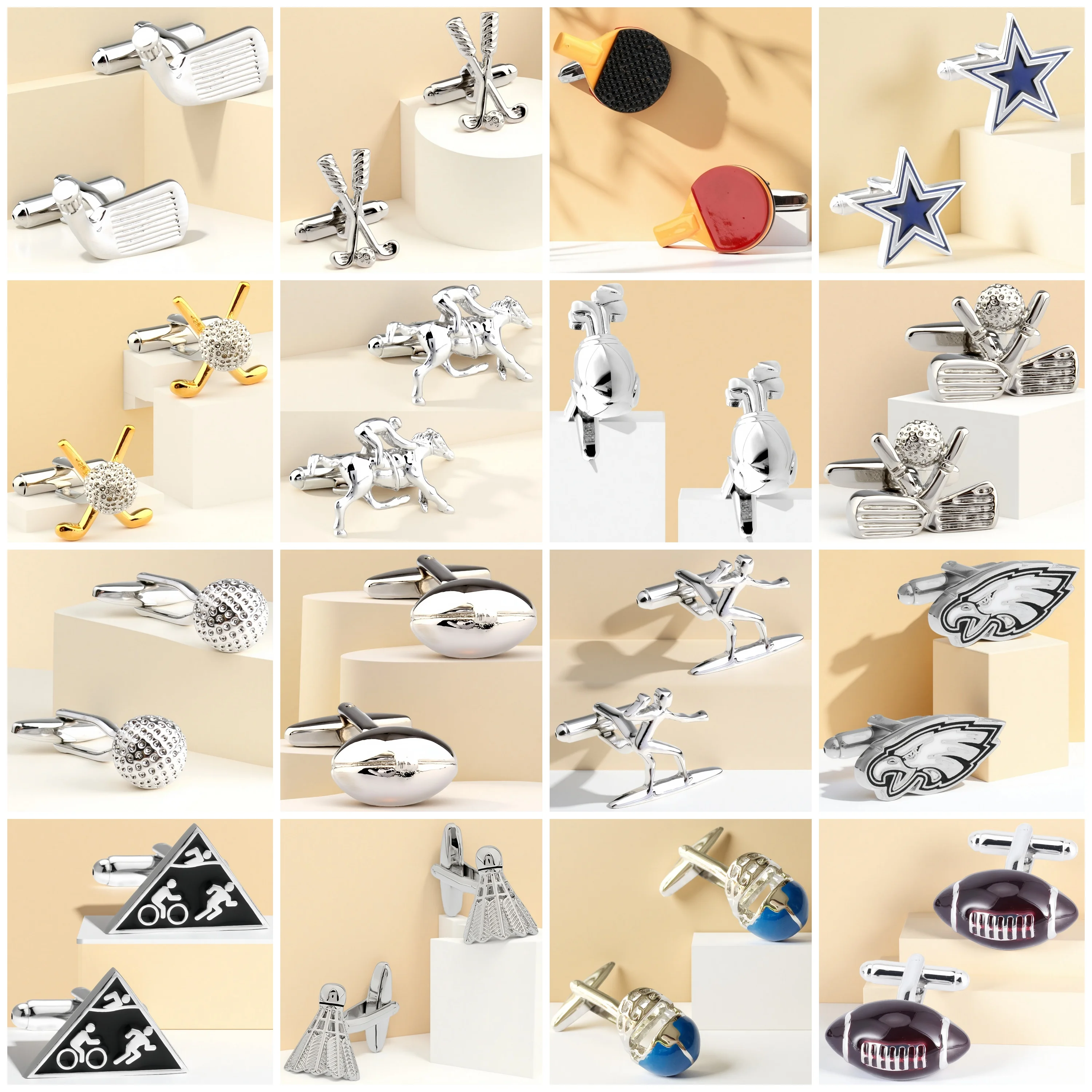 Annlyy Fashion Golf Football Horse Riding Sports Table Tennis Badminton Mens Cufflinks Cuff Links