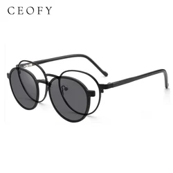 Ceofy Men Women Metal Round Glasses Frame Retro Fashion Sun Clip on Polarized Sunglasses Prescription Eyeglasses High Quality
