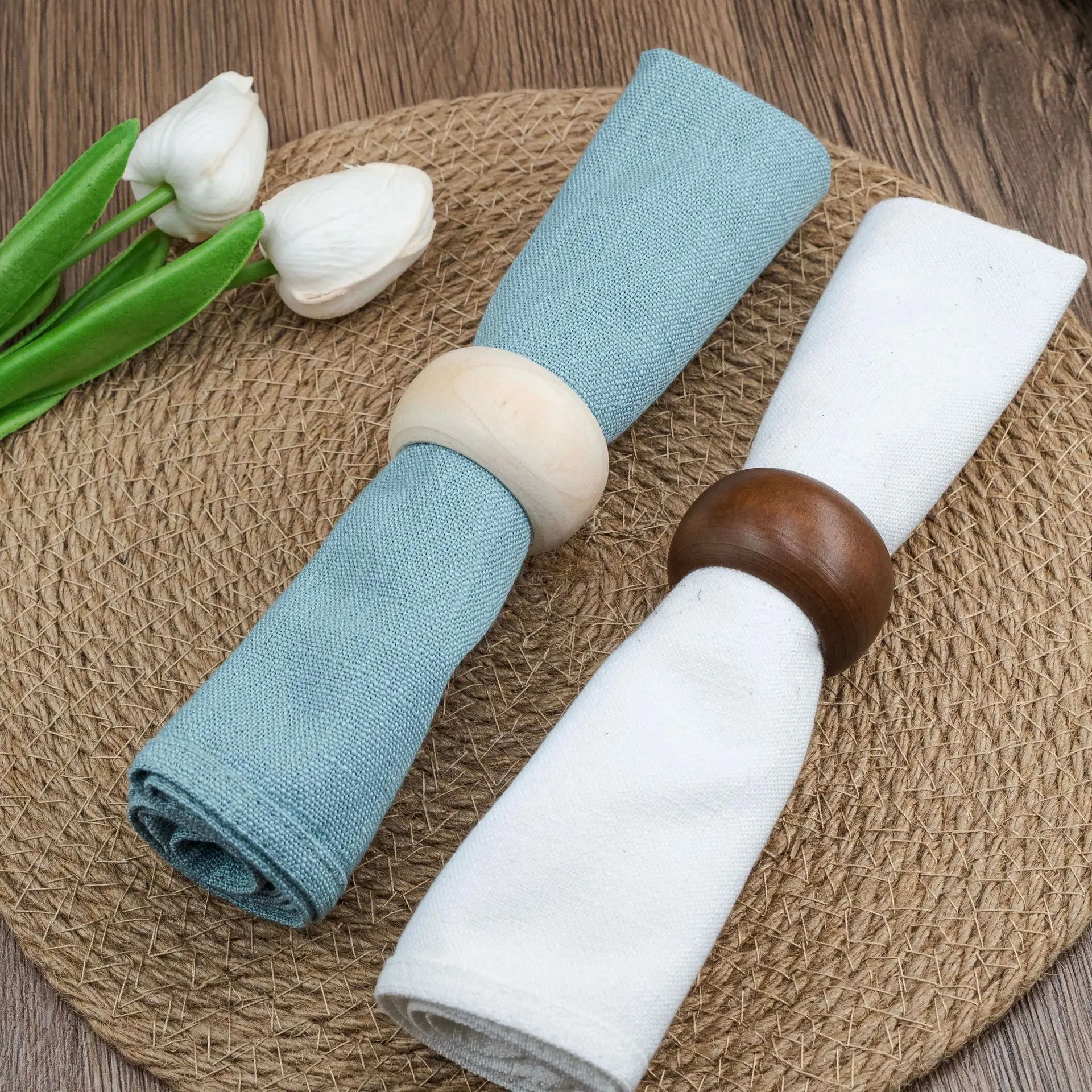 Simple Wooden Circular Napkin Clasp, Round Bead Napkin Ring