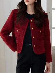 Beautiful Heavy Industry Burgundy Small Fragrance Coat Female Spring And Autumn French Temperament Joker Socialite Tweed Coat