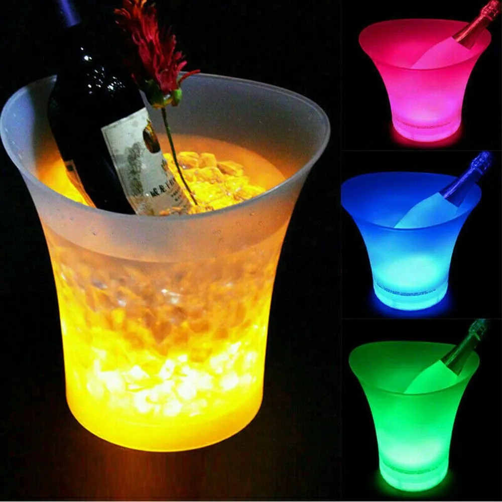 

New 5L LED Ice Bucket Wine Drinks Cooler Color Changing Table Light Glowing Waterproof Plastic Light up champagne Bar Party