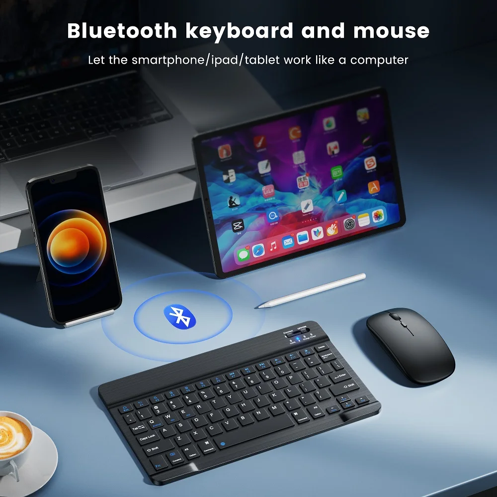 Mini Bluetooth Keyboard And Mouse Set Spanish Russian Wireless Keyboard and Mouse Kit Rechargeable 10 Inch For iPad Phone Tablet