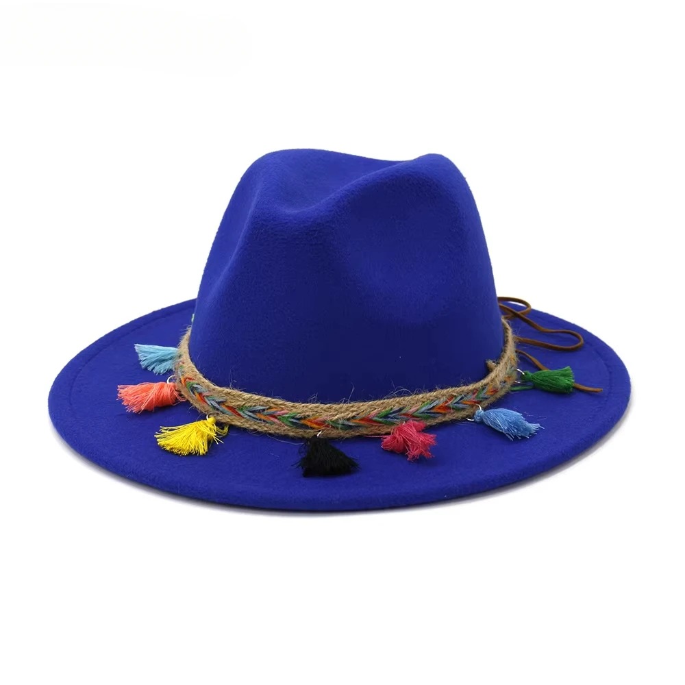 HOAREE Fedora blanca, cinturón colorido, sombrero de fieltro de diseño a la moda para mujer, sombrero Trilby con borlas, sombrero Fedora de viaje Panamá