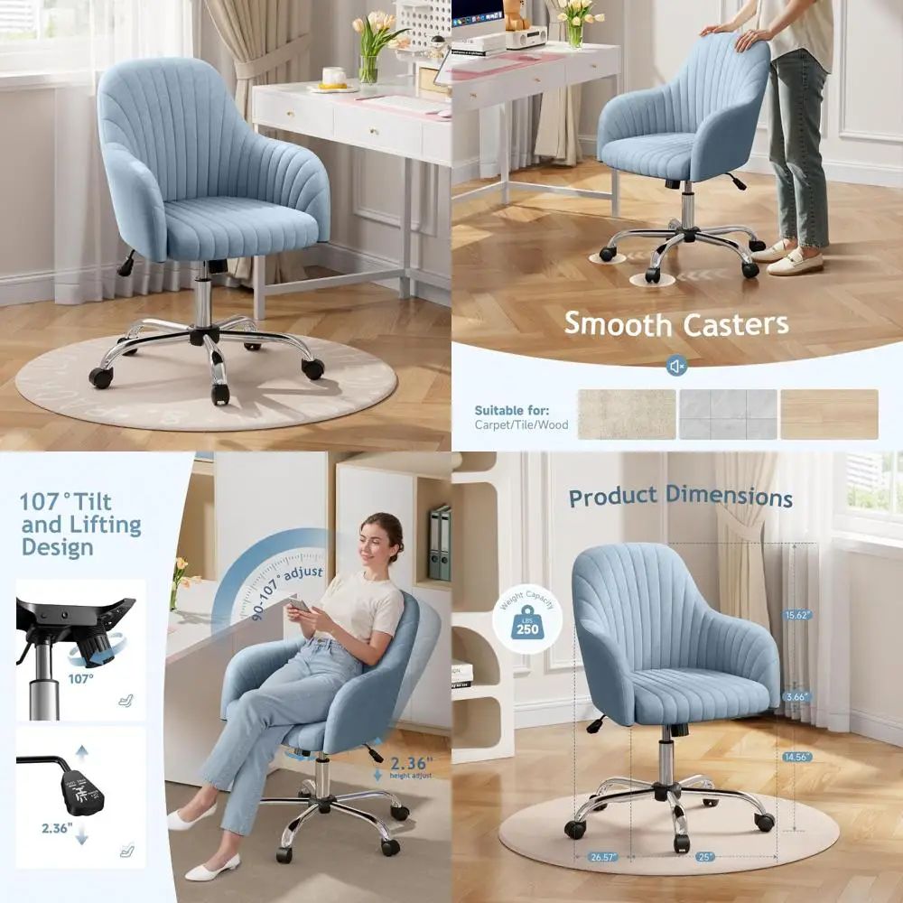 

Modern Velvet Swivel Desk Chair for Home Office, Adjustable Task Chair with Armrests for Women's Bedroom Vanity Use