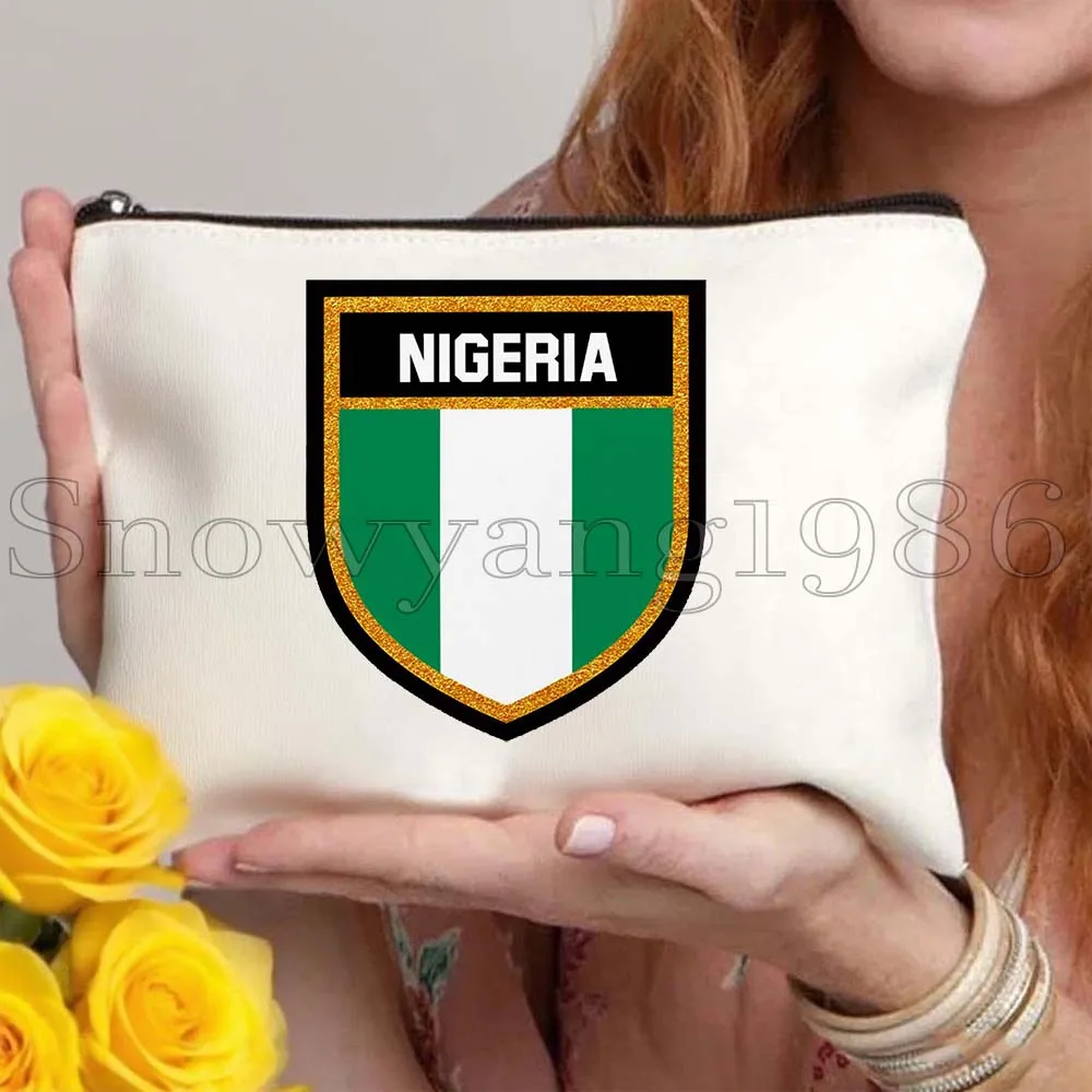 نيجيريا خريطة البلد العلم النيجيري هدية قماش حقيبة مستحضرات التجميل ماكياج حقيبة المرحاض مقلمة الحقيبة مفتاح محفظة نسائية للعملات المعدنية تخزين حقيبة القطن