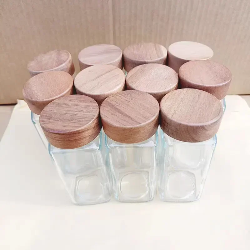 4oz Round Glass Seasoning Jar Kitchen Seasoning Bottle 120ml Bamboo and Wood Lid Spice Bottle