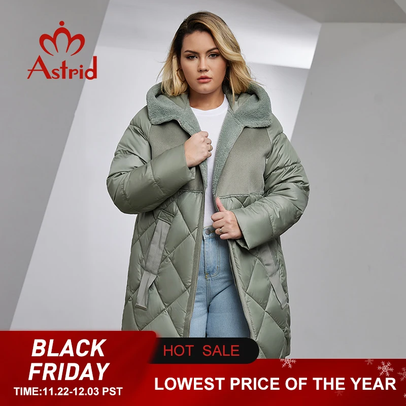 Astrid Women's Winter Jacket 2023 Plus Size Women Parka Long Bio Down Jackets Stitching Design Thick Fleece Hooded Quilted Coat