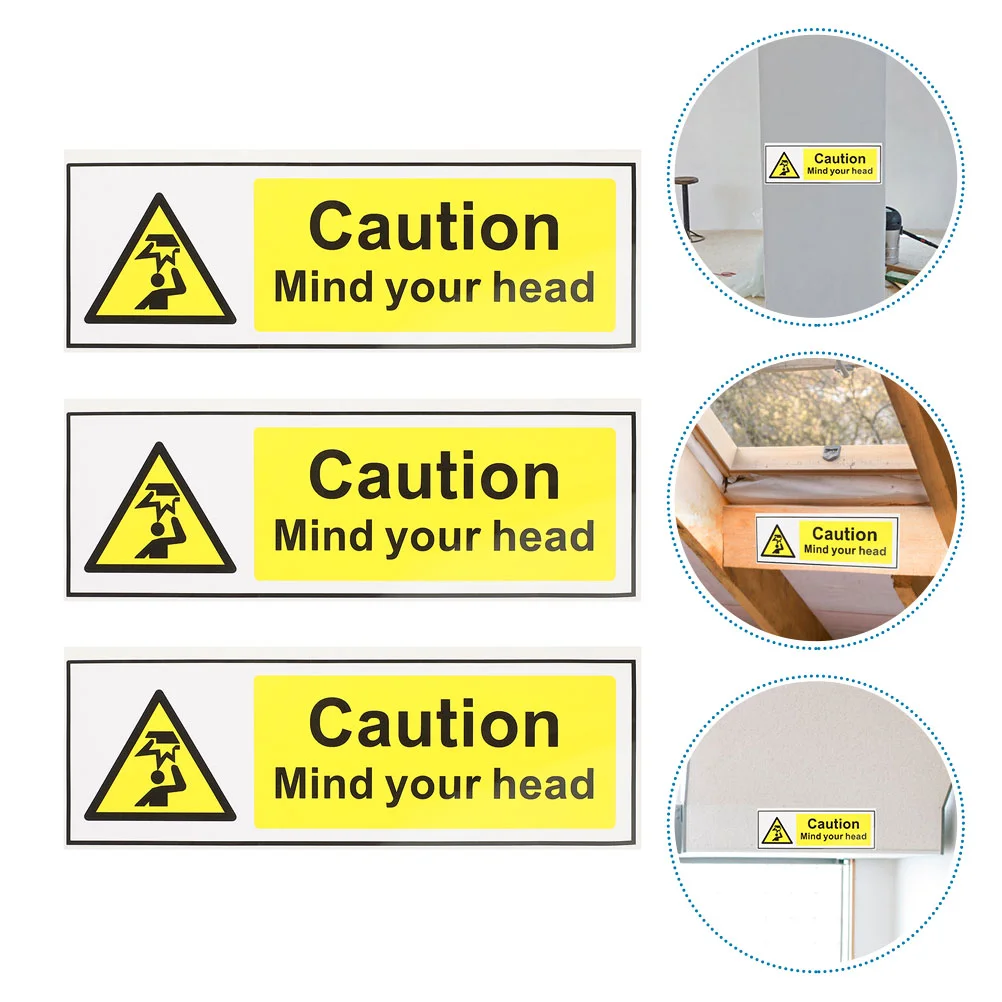 3-teilige Beschilderungsetiketten-Aufkleber „Watch Your Head“-Schilder „The Caution“, selbstklebender Warnaufkleber aus PVC mit niedrigem Ausverkauf, Decken- und Wanddekoration