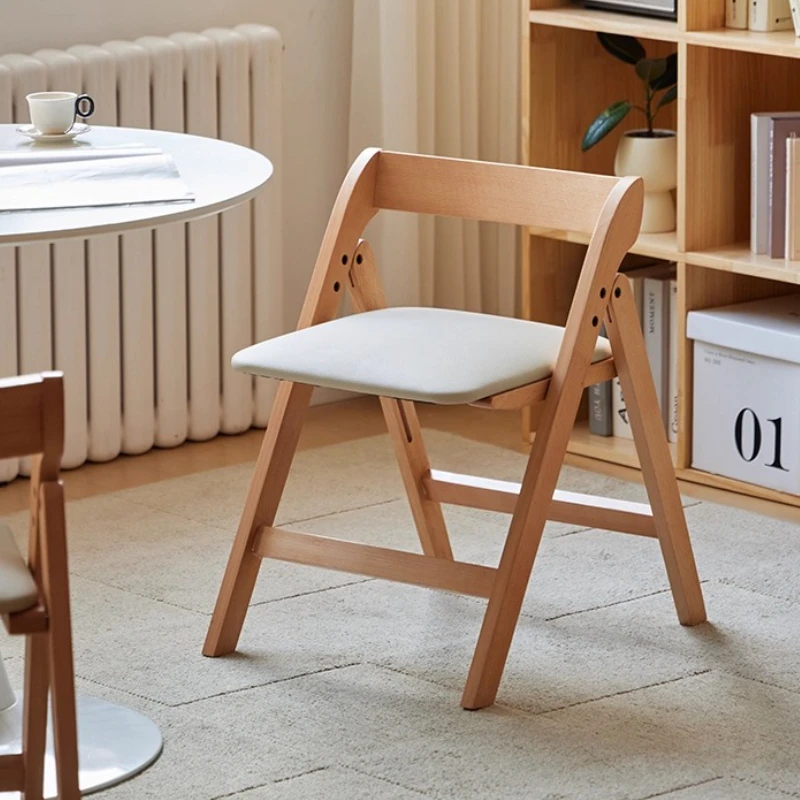 

‌ Складной стул из массива дерева, штабелируемый обеденный стул со спинкой, мягкое сиденье для дома, портативное кресло для отдыха на балконе