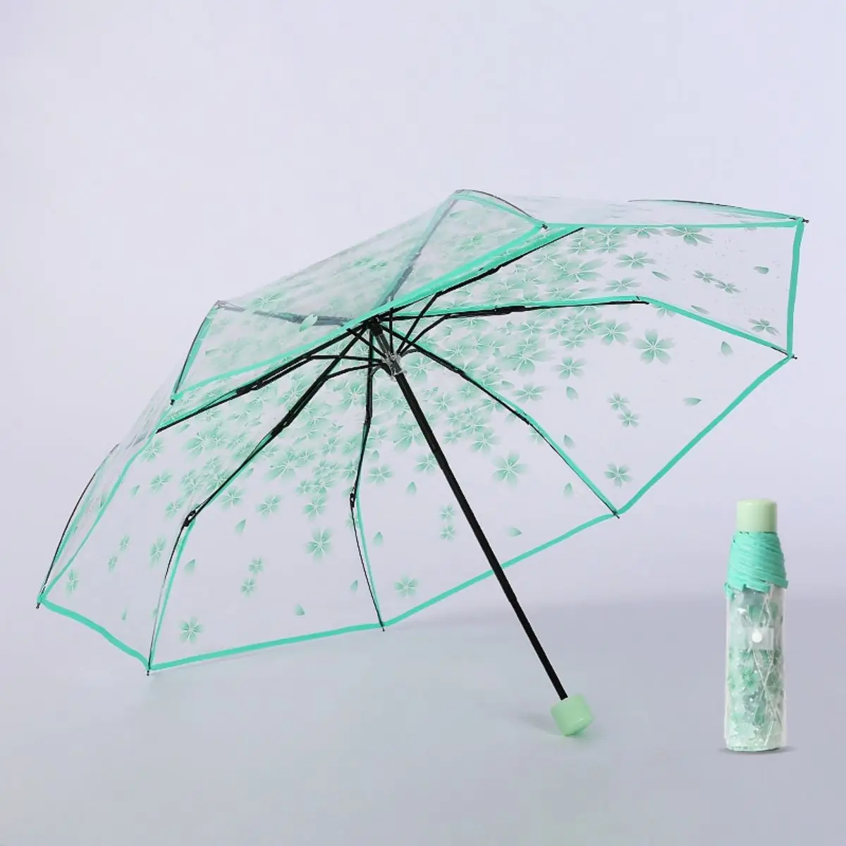 1pc Lovely Mini Cherry Blossom Transparent Umbrella, Casual Versatile Multi Functional For Outdoor Travel