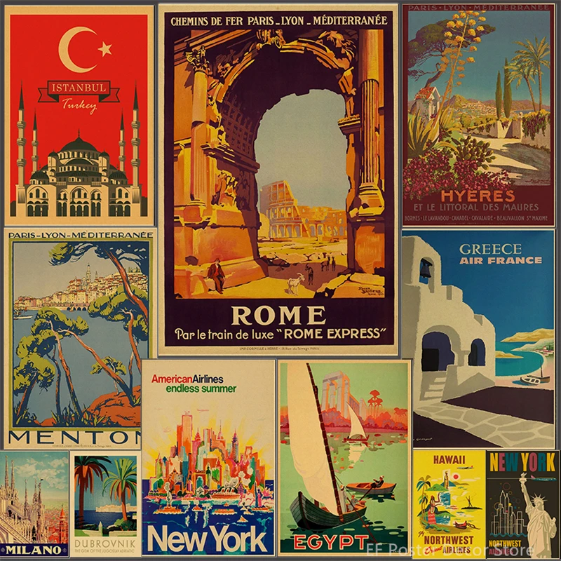 Buy Three Get Four Vintage Travel Posters City Retro Prints Tourist Poster Home Room Decor Aesthetic Painting Art Wall Picture