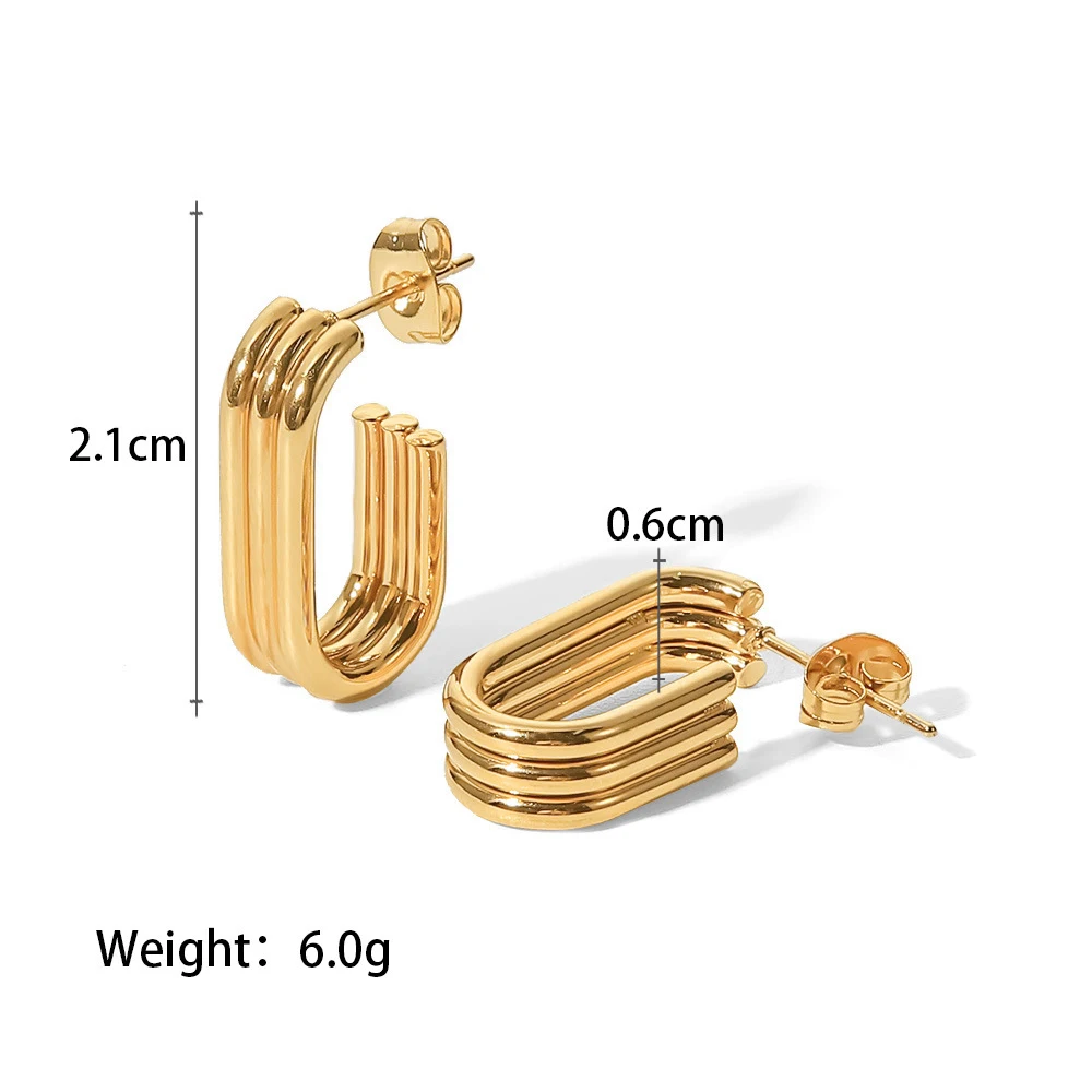 VQYSKO Three Row Striped U Shaped Hoops Open Earrings Rectangular Geometric Minimal Earrings Woman Jewelry Give Gift For Her