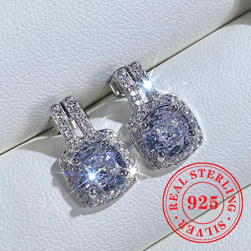 Huitan 925 prata esterlina brilhante cz brincos feminino gracioso elegante acessórios de orelha casamento estilo atemporal jóias presente