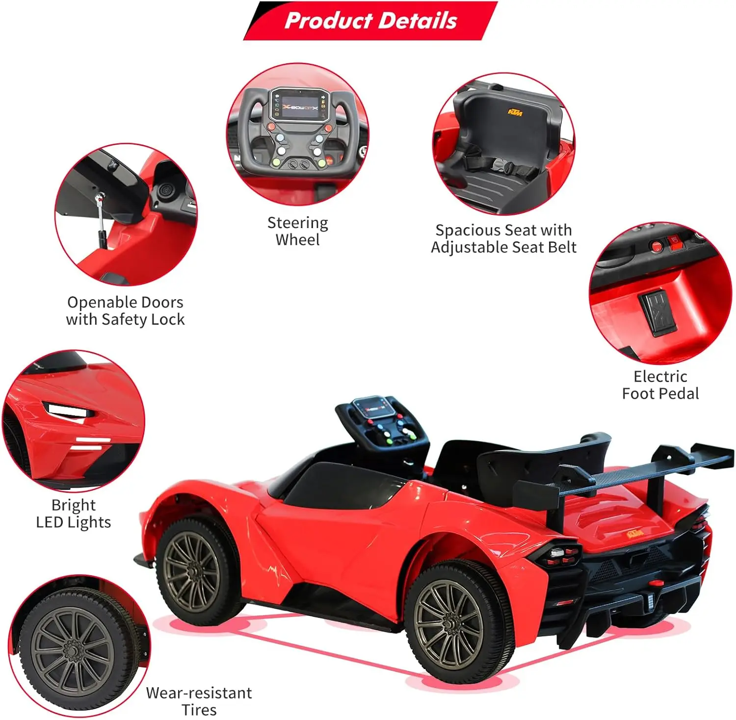 電動乗用スポーツカー、12V 7AHバッテリー搭載、リモコン付き、ホーン、USB、音楽、LEDヘッドライト付き、子供向け