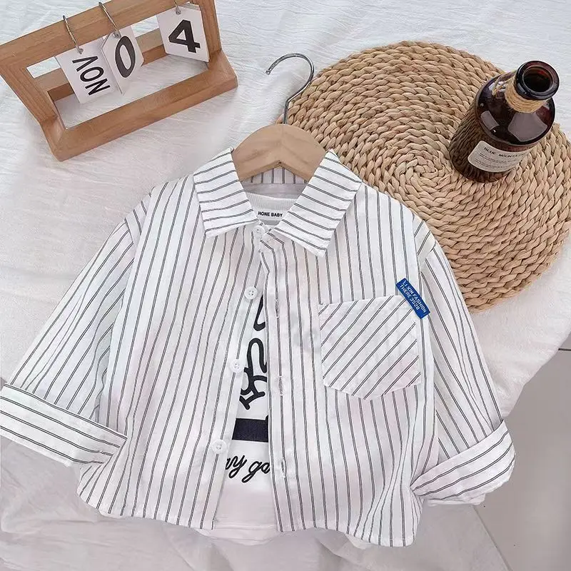 IENENS Spring Thin Shirts Baby Boys Long Sleeve Striped Print Shirts Kids Tops Tees Shirts Casual Blouse