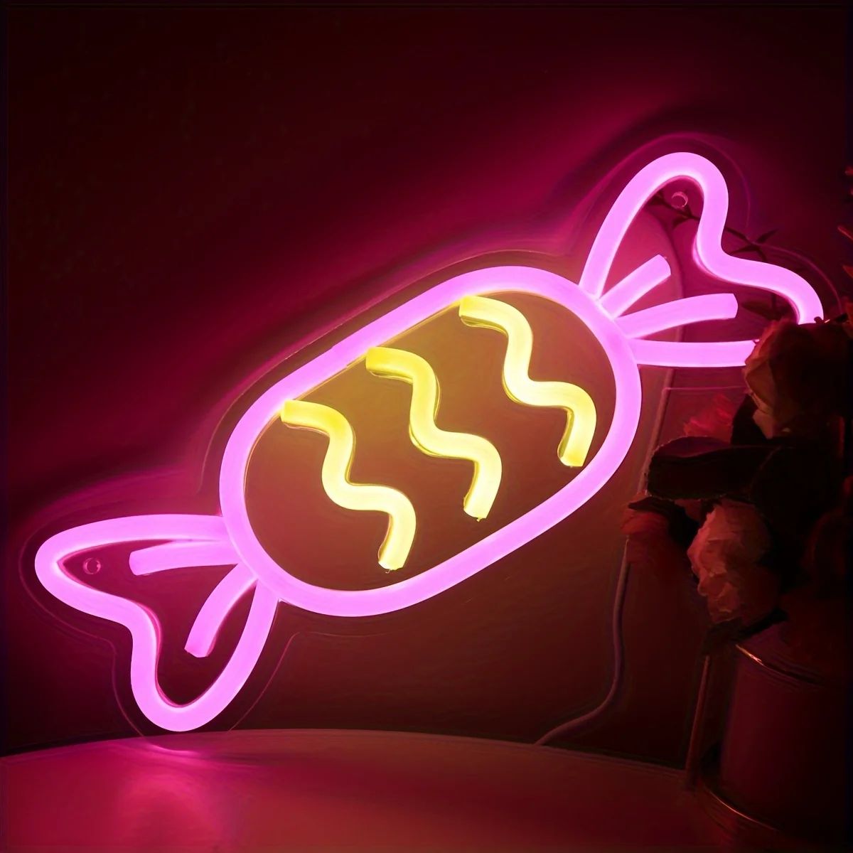 Candy Neon Sign USB Powered LED Neon Light Wall Decor for Candy Shop Living Room Bedroom Club Halloween Party Gift for Kid