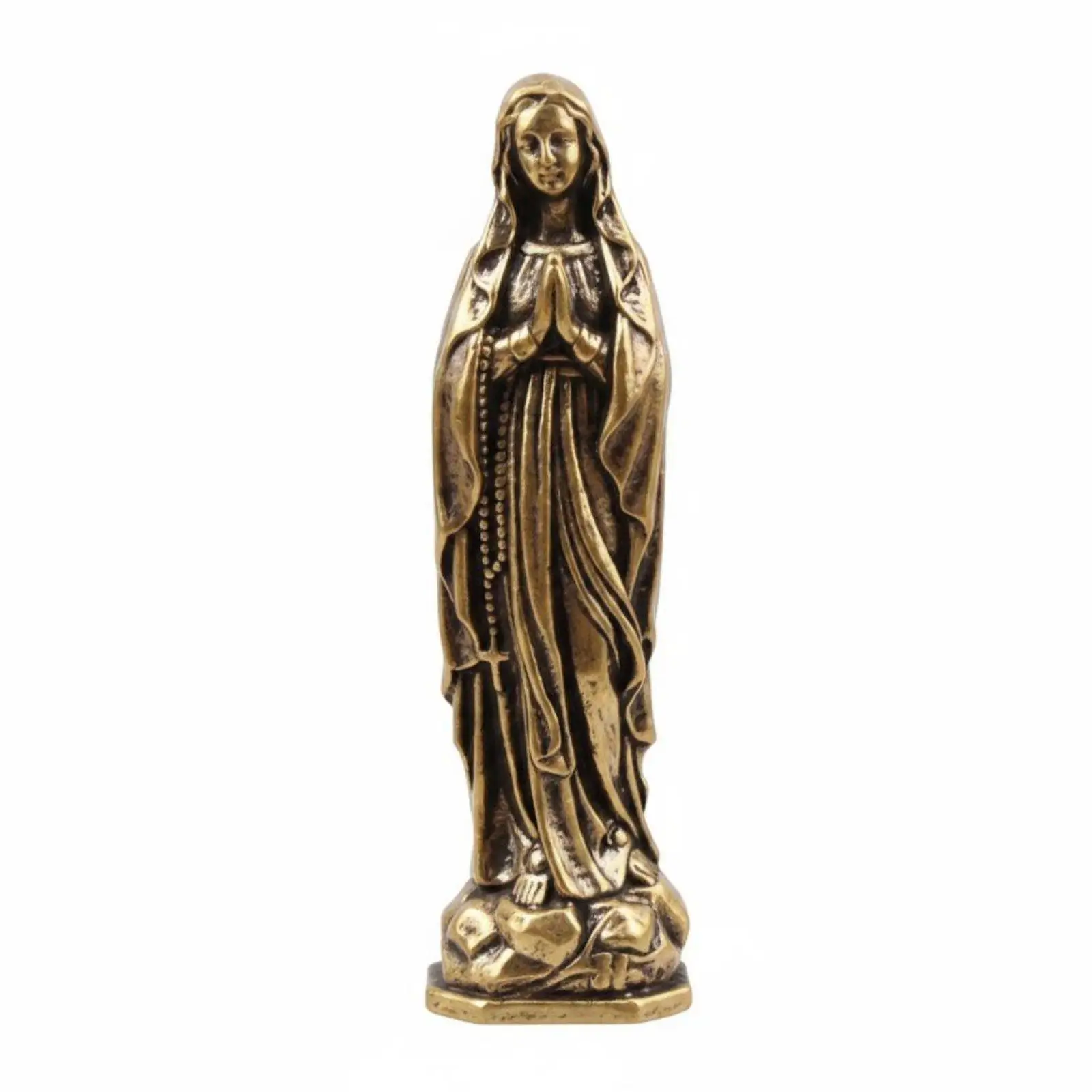 Brass Figurine Compact Sacred Mini Statue Religious Decorative Sculpture for Car Dashboard Desk or Shelf