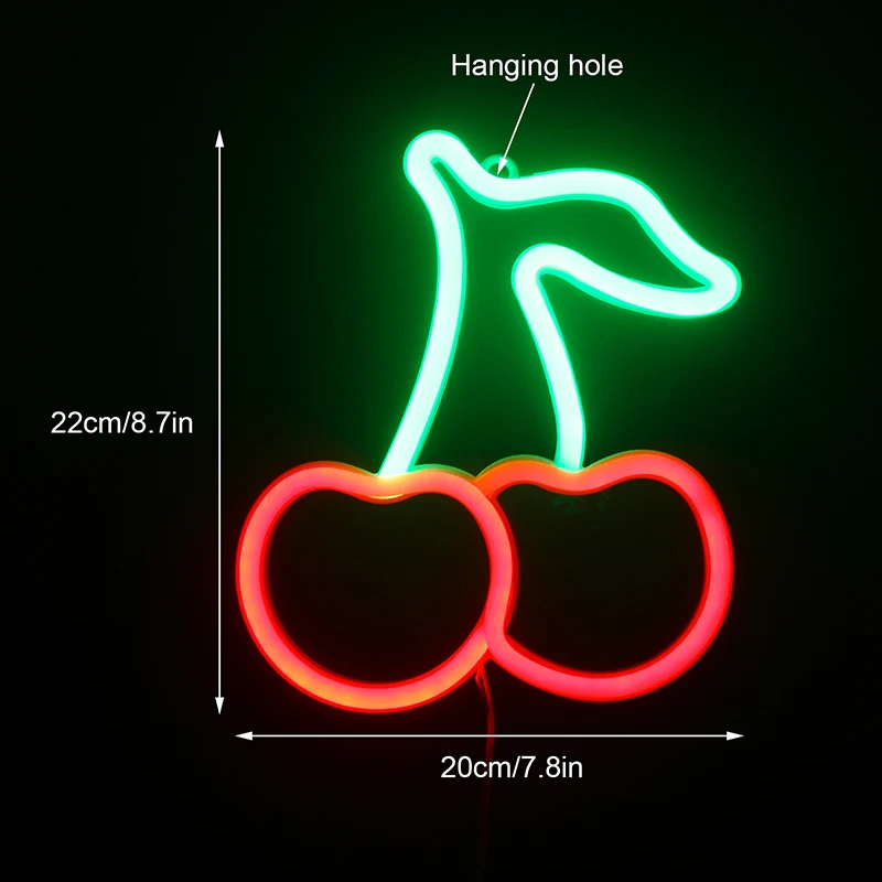 Ineonlife Cherry Neon LED Light Waterproof Neon Light Wall Hanging Art Fruit Luminous Sign Kids Room Halloween Restaurant Decor