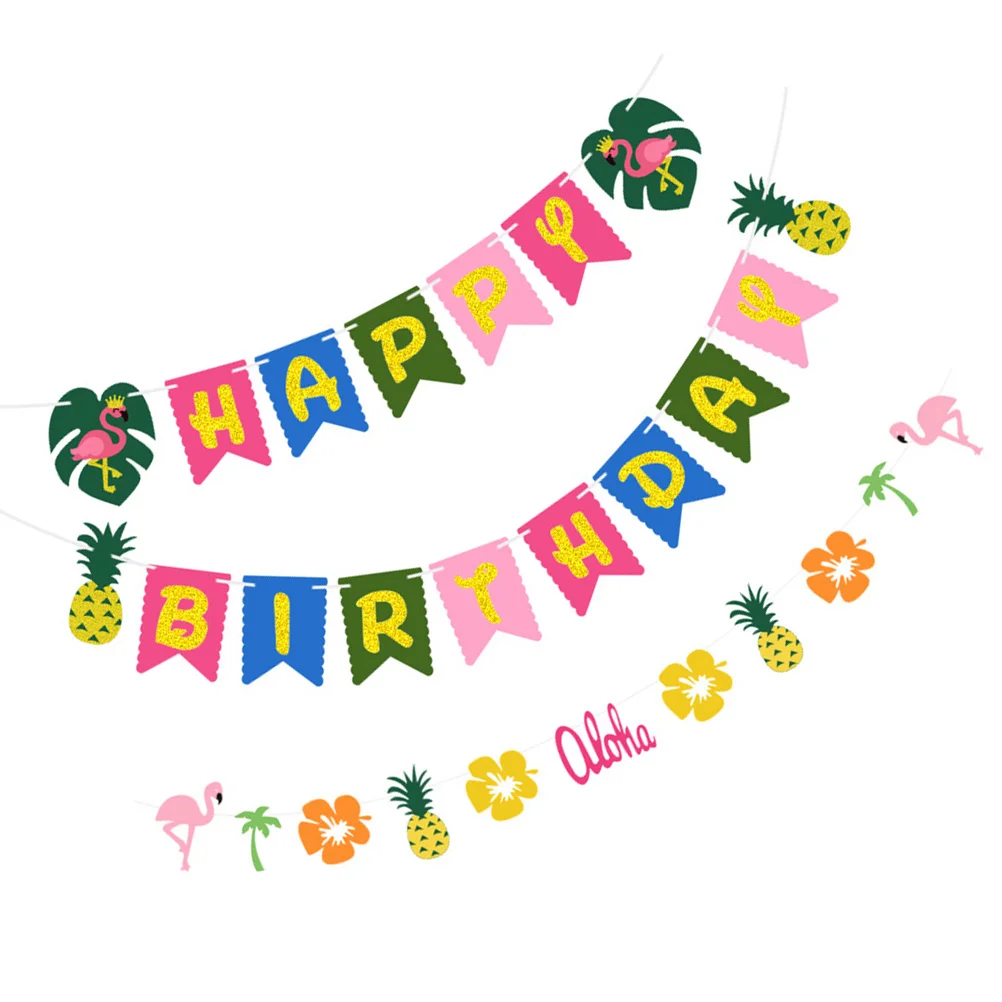 

2 Sets Birthday Banners Bright Color Special Pattern Hanging Party Decorations Supplies for Celebration