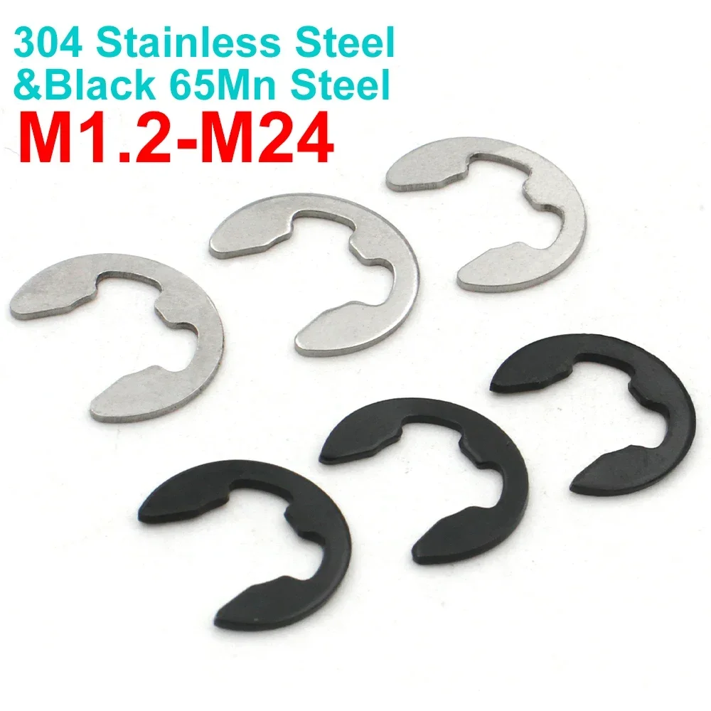 10/50/100pcs M1.2 1.5 2 2.5 3 4 5 6 8 10 11 12 to M24 Black 65Mn Steel 304 Stainless Steel E Clip Circlip Retaining Ring Washer
