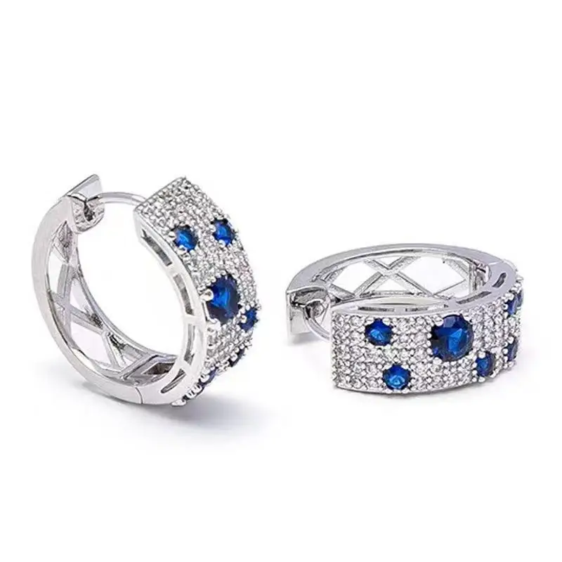 Perfect Cute Women's White Blue Shining Zircon Round Earrings, Fashionable Women's Wedding Jewelry image 2