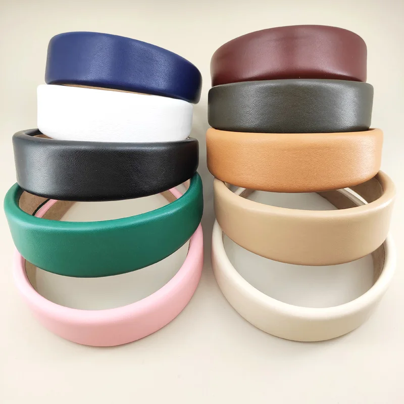 Headwear Forehead Clip Solid Candy Color Colorful Daily Dating Women Boutique Sweet Cool 4cm Sponge Leather Plastic Hair Band