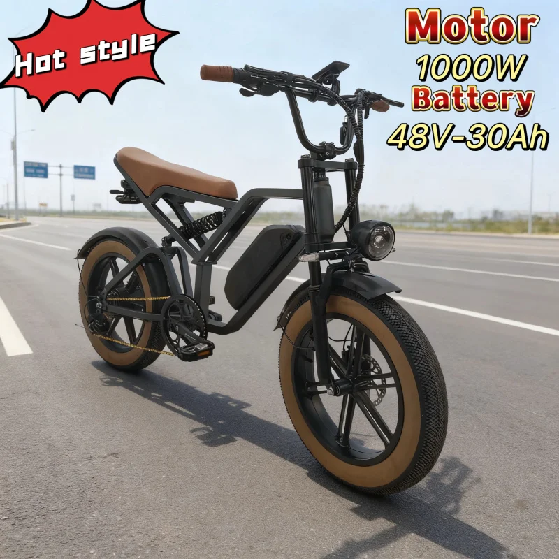 

Retro 20-inch snow electric bicycle 1000W 48V motor removable 30AH large battery urban commuting trend mobility electric moped