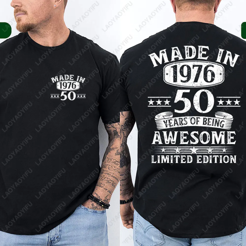 T-shirts graphiques pour hommes, imprimés recto-verso, édition limitée, fabriqués en 1976, 50 ans d'