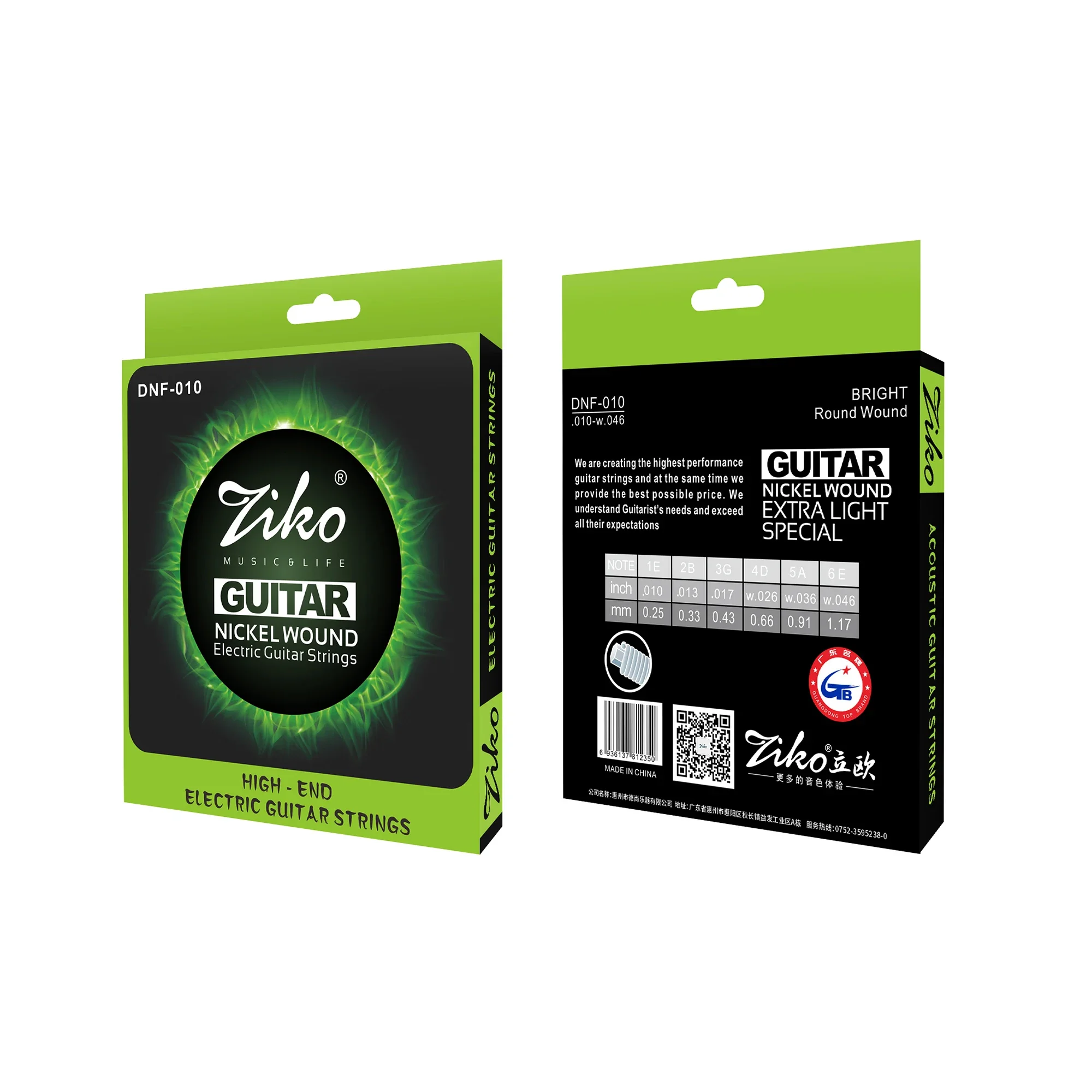 ZIKO Electric Guitar Strings Steel Core Nickel Wound Guitarra Strings Play Real Heavy Metal Rock DNF-010 Guitar Accessories