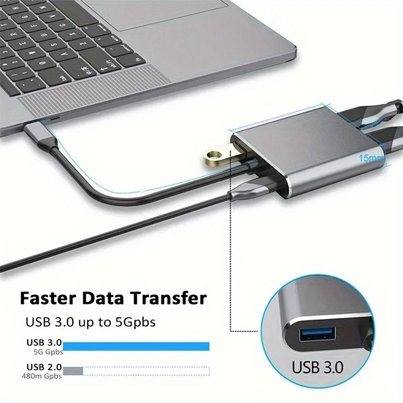 4in1 Type C Adapter Hub To HDTV VGA USB 3.0 Digital AV Multiport Adapter With TYPE-C PD Charging Port Compatible