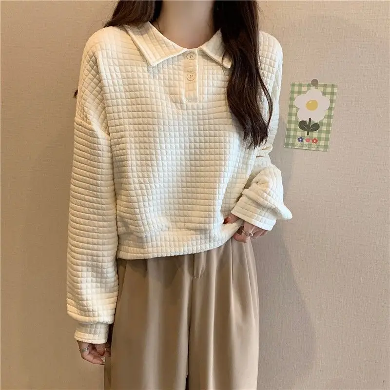 

Autumn Winter Fashion Casual T-Shirts Polo Pullover Women's Loose Top All-Match Sporty Student Girl Preppy Style 2023 New