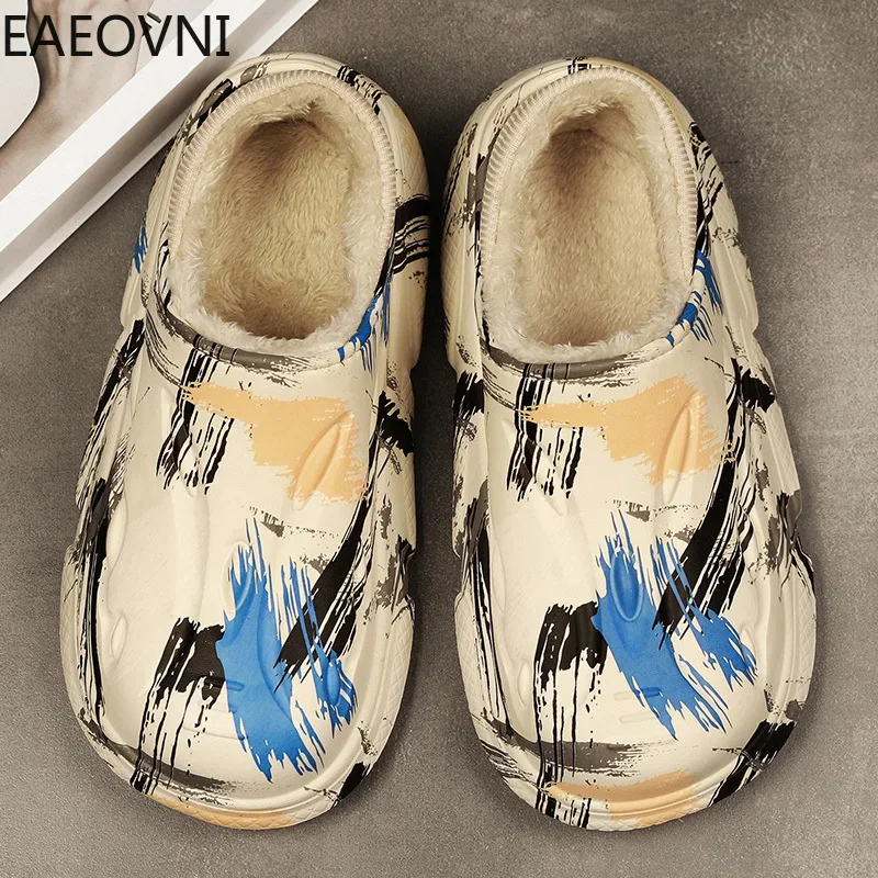 Eva Cotton Men's Slippers Winter Fashion Slipper for Men Thick Bottom Slip-on Graffiti Trendy All-match Casual Couple's Shoes