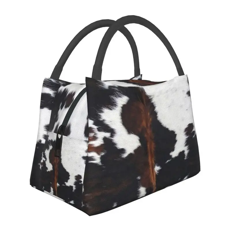 

Simulated Cowhide Textured Insulated Lunch Bag for Women Resuable Animal Hide Fur Cooler Thermal Lunch Tote Beach Camping Travel