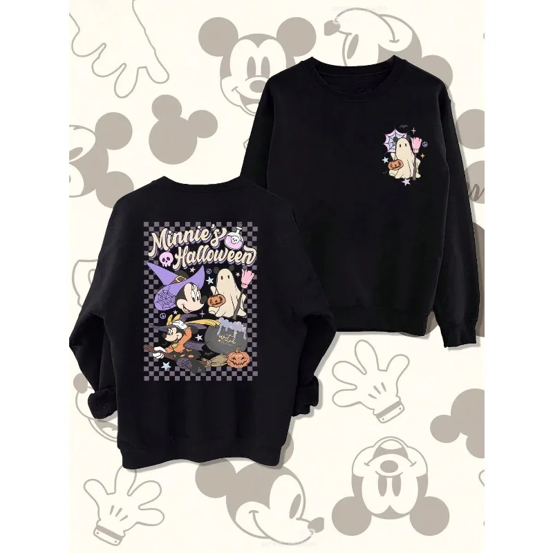 디즈니 할로윈이 여기에 있습니다! 호박과 마녀 요소가 돋보이는 유니섹스 스타일 크루넥 가을/겨울 풀오버 스웨트셔츠