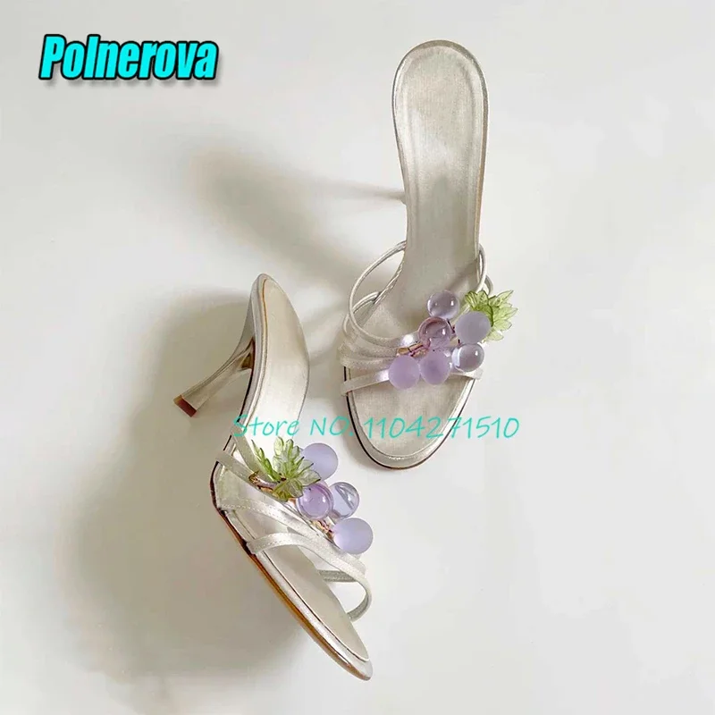 Summer New Satin Sandals for Women Purple Grape Open Toe Thin High Heel Slippers Lovely Girls Party Dress Shoes Stiletto Heels view 6