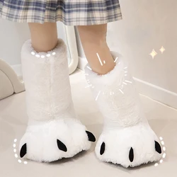 Women's Winter High Boots Plush Bear Paw Cotton Shoes Home Indoor Floor Warm Slippers Floor Boots In The Tube Women's Boots Low